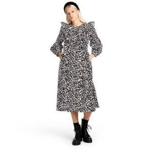 Target Black and White Leopard Print Puff Sleeve Midi Dress